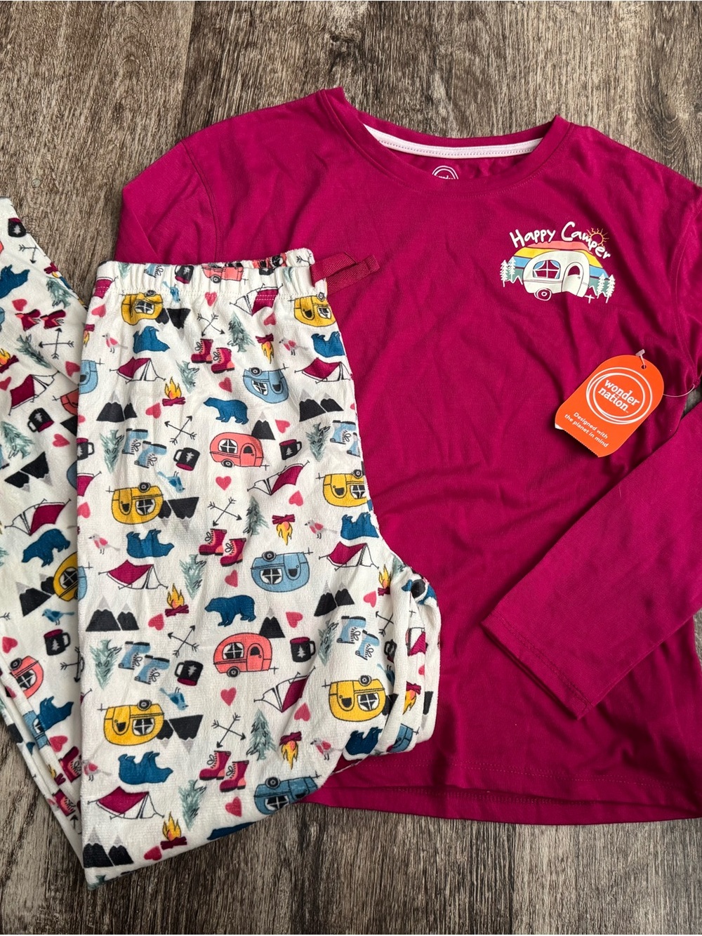wonder nation Magenta 'Happy Camper' Pajama Set with White Printed Pants